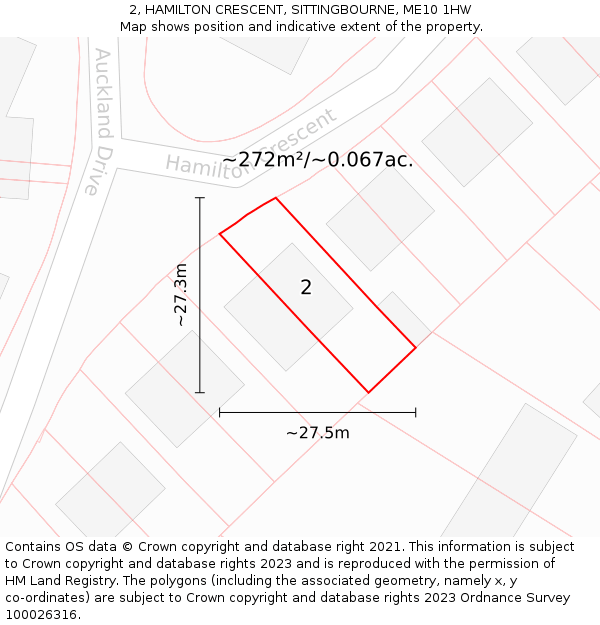 2, HAMILTON CRESCENT, SITTINGBOURNE, ME10 1HW: Plot and title map