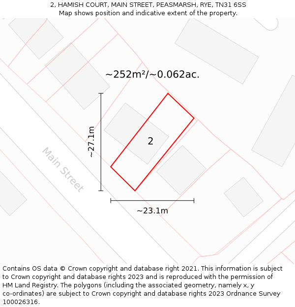 2, HAMISH COURT, MAIN STREET, PEASMARSH, RYE, TN31 6SS: Plot and title map