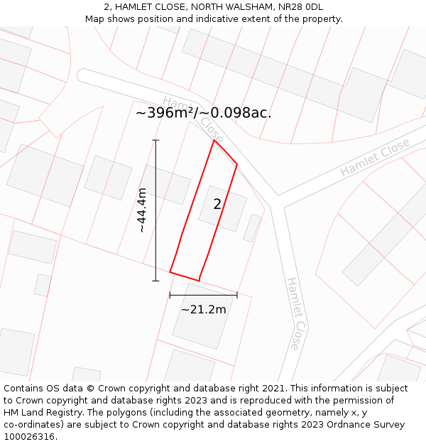 2, HAMLET CLOSE, NORTH WALSHAM, NR28 0DL: Plot and title map