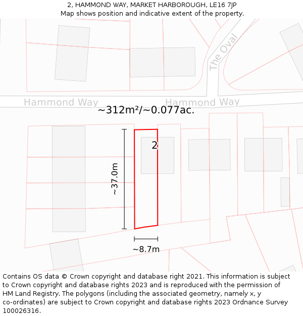 2, HAMMOND WAY, MARKET HARBOROUGH, LE16 7JP: Plot and title map