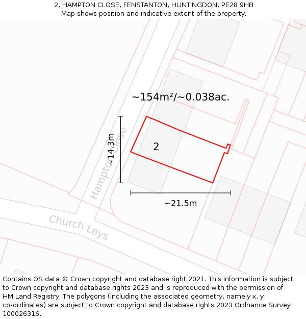 2, HAMPTON CLOSE, FENSTANTON, HUNTINGDON, PE28 9HB: Plot and title map