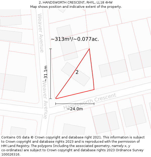 2, HANDSWORTH CRESCENT, RHYL, LL18 4HW: Plot and title map