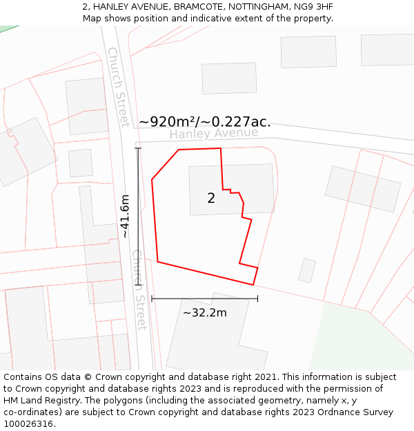 2, HANLEY AVENUE, BRAMCOTE, NOTTINGHAM, NG9 3HF: Plot and title map