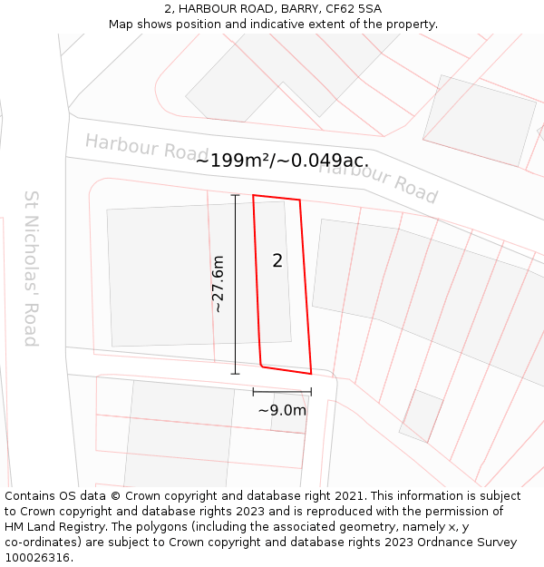 2, HARBOUR ROAD, BARRY, CF62 5SA: Plot and title map