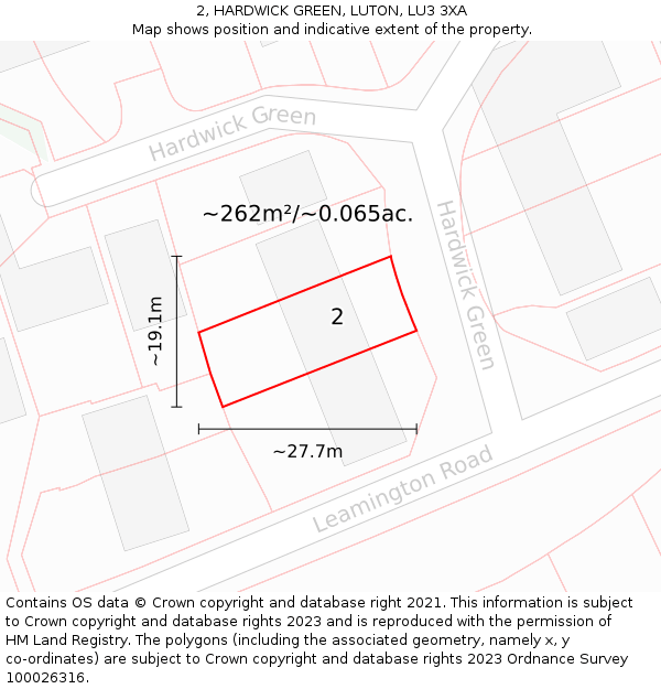 2, HARDWICK GREEN, LUTON, LU3 3XA: Plot and title map