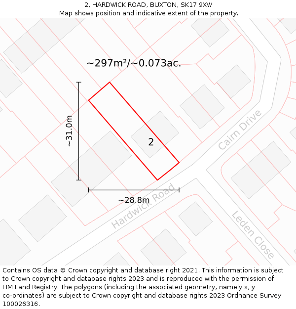 2, HARDWICK ROAD, BUXTON, SK17 9XW: Plot and title map