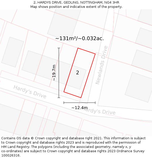 2, HARDYS DRIVE, GEDLING, NOTTINGHAM, NG4 3HR: Plot and title map