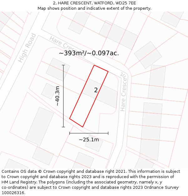 2, HARE CRESCENT, WATFORD, WD25 7EE: Plot and title map