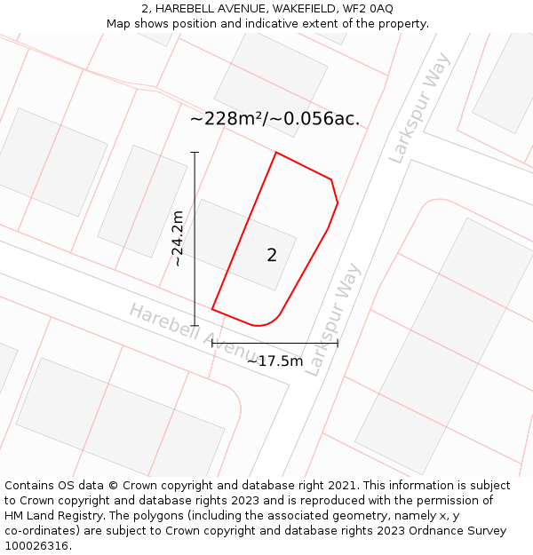 2, HAREBELL AVENUE, WAKEFIELD, WF2 0AQ: Plot and title map