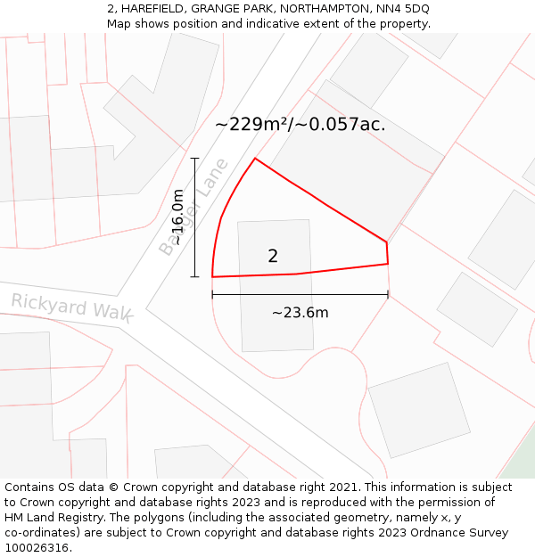 2, HAREFIELD, GRANGE PARK, NORTHAMPTON, NN4 5DQ: Plot and title map