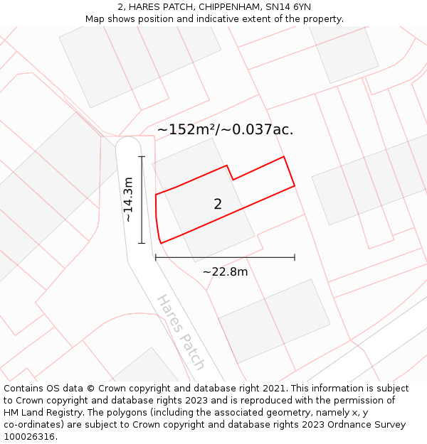 2, HARES PATCH, CHIPPENHAM, SN14 6YN: Plot and title map