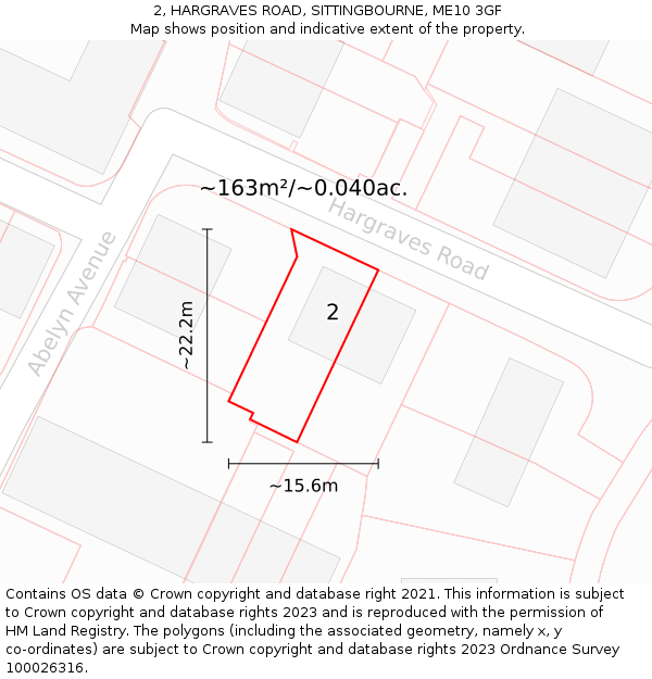 2, HARGRAVES ROAD, SITTINGBOURNE, ME10 3GF: Plot and title map