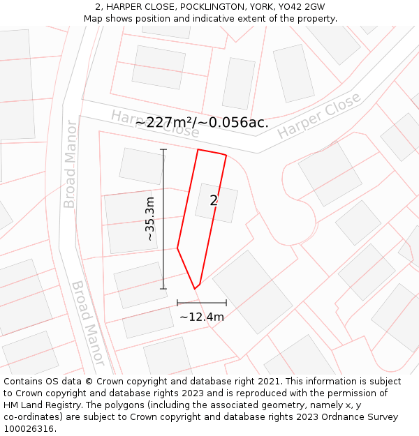 2, HARPER CLOSE, POCKLINGTON, YORK, YO42 2GW: Plot and title map