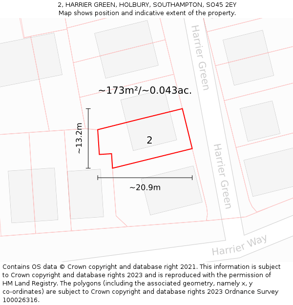 2, HARRIER GREEN, HOLBURY, SOUTHAMPTON, SO45 2EY: Plot and title map