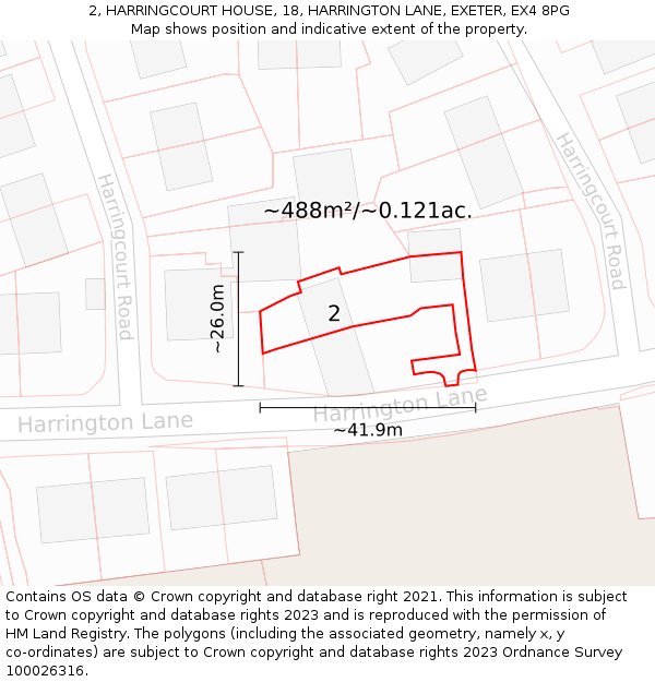2, HARRINGCOURT HOUSE, 18, HARRINGTON LANE, EXETER, EX4 8PG: Plot and title map