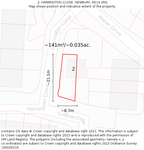 2, HARRINGTON CLOSE, NEWBURY, RG14 2RQ: Plot and title map