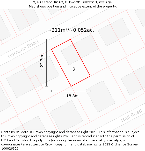 2, HARRISON ROAD, FULWOOD, PRESTON, PR2 9QH: Plot and title map