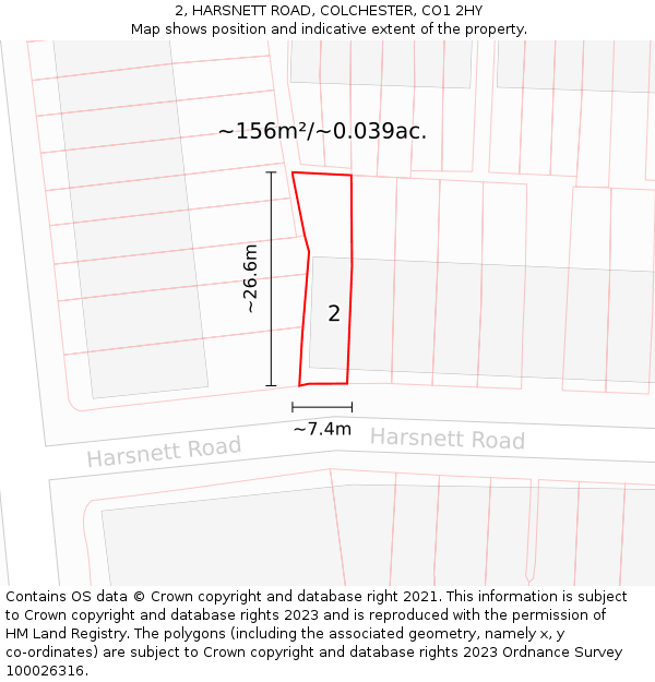 2, HARSNETT ROAD, COLCHESTER, CO1 2HY: Plot and title map