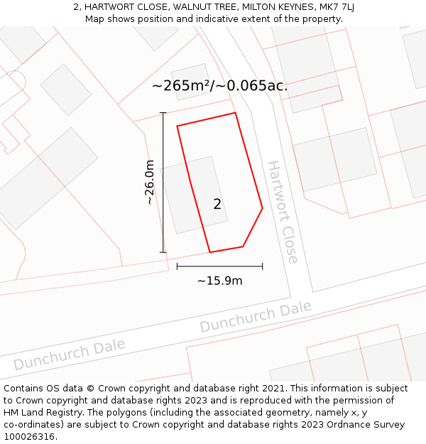 2, HARTWORT CLOSE, WALNUT TREE, MILTON KEYNES, MK7 7LJ: Plot and title map