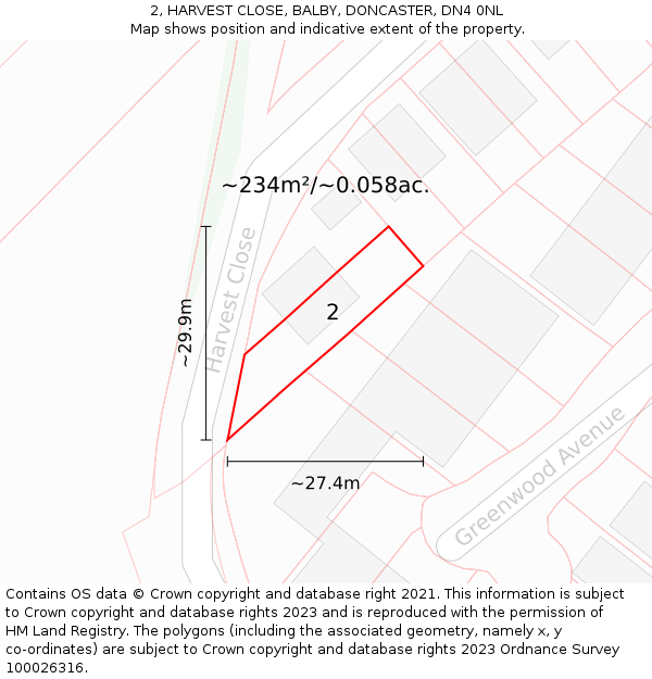 2, HARVEST CLOSE, BALBY, DONCASTER, DN4 0NL: Plot and title map