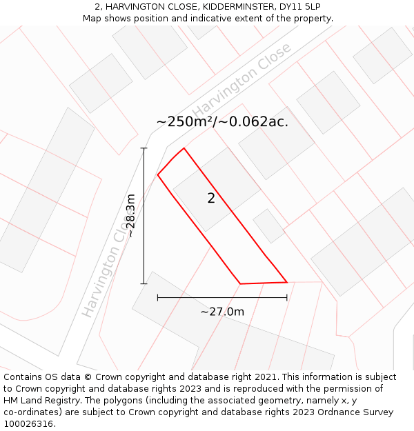 2, HARVINGTON CLOSE, KIDDERMINSTER, DY11 5LP: Plot and title map