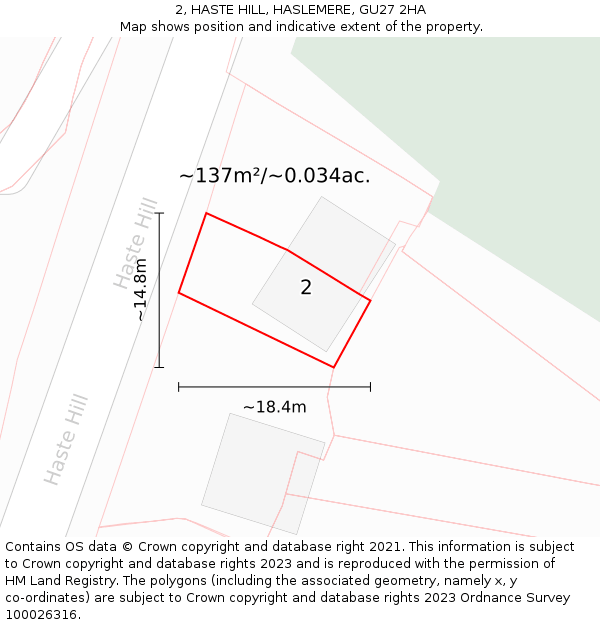 2, HASTE HILL, HASLEMERE, GU27 2HA: Plot and title map