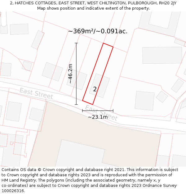 2, HATCHES COTTAGES, EAST STREET, WEST CHILTINGTON, PULBOROUGH, RH20 2JY: Plot and title map