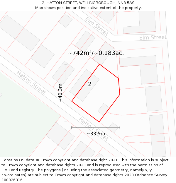 2, HATTON STREET, WELLINGBOROUGH, NN8 5AS: Plot and title map