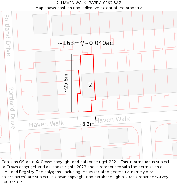 2, HAVEN WALK, BARRY, CF62 5AZ: Plot and title map