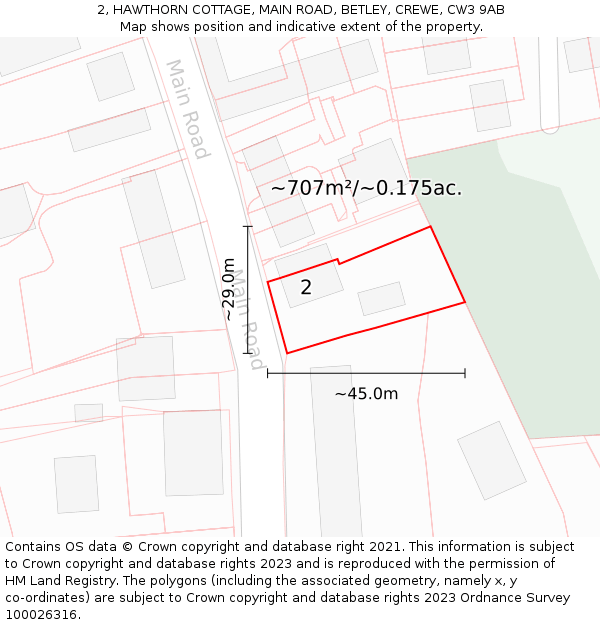 2, HAWTHORN COTTAGE, MAIN ROAD, BETLEY, CREWE, CW3 9AB: Plot and title map