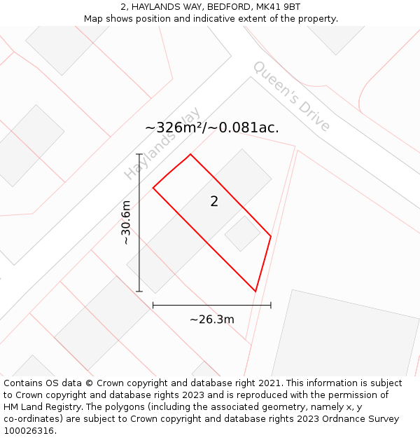 2, HAYLANDS WAY, BEDFORD, MK41 9BT: Plot and title map