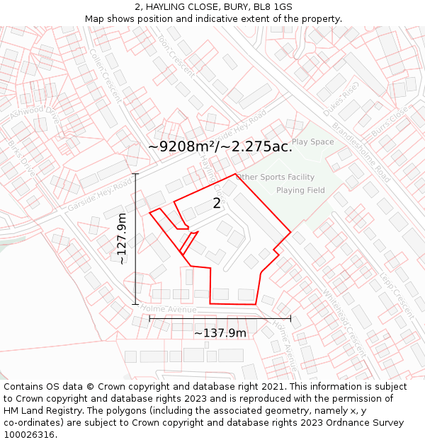 2, HAYLING CLOSE, BURY, BL8 1GS: Plot and title map