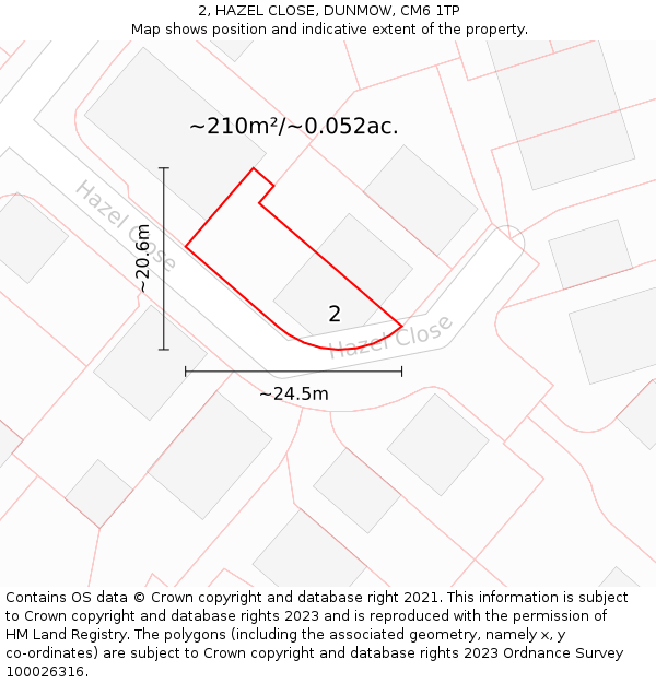 2, HAZEL CLOSE, DUNMOW, CM6 1TP: Plot and title map