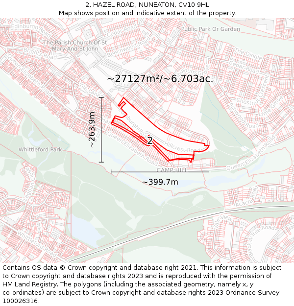 2, HAZEL ROAD, NUNEATON, CV10 9HL: Plot and title map