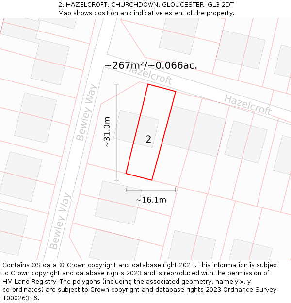 2, HAZELCROFT, CHURCHDOWN, GLOUCESTER, GL3 2DT: Plot and title map