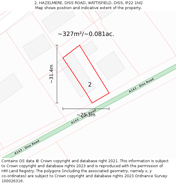 2, HAZELMERE, DISS ROAD, WATTISFIELD, DISS, IP22 1NQ: Plot and title map