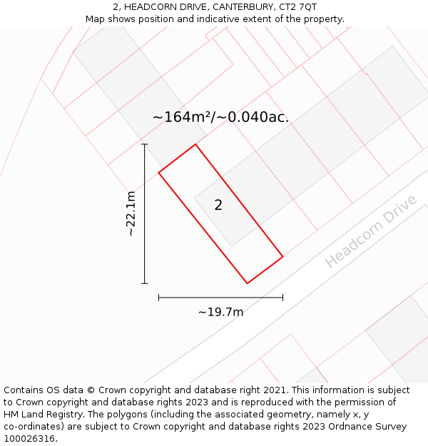 2, HEADCORN DRIVE, CANTERBURY, CT2 7QT: Plot and title map