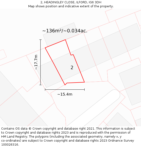 2, HEADINGLEY CLOSE, ILFORD, IG6 3DH: Plot and title map