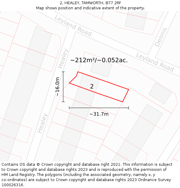 2, HEALEY, TAMWORTH, B77 2RF: Plot and title map