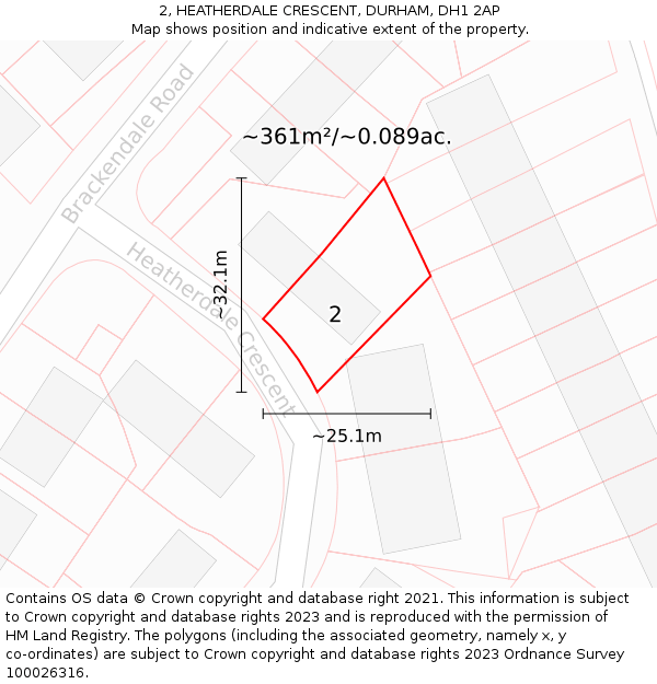 2, HEATHERDALE CRESCENT, DURHAM, DH1 2AP: Plot and title map