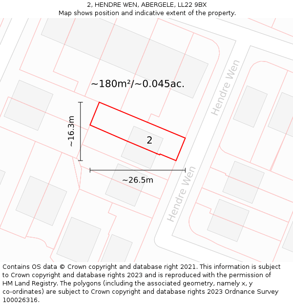 2, HENDRE WEN, ABERGELE, LL22 9BX: Plot and title map