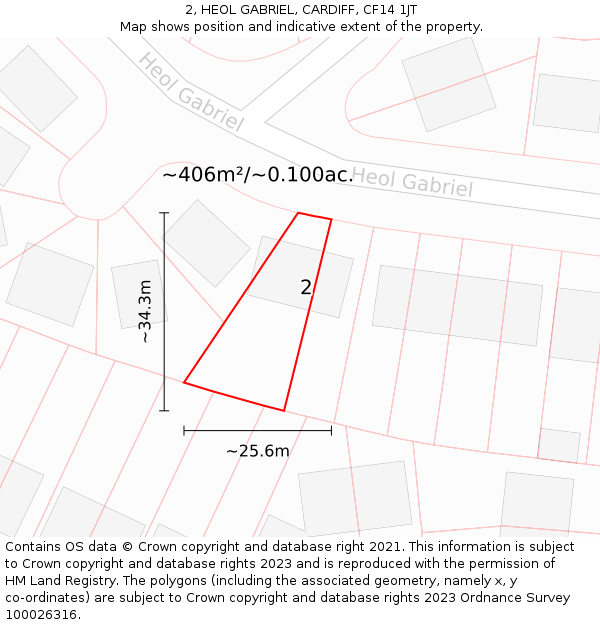 2, HEOL GABRIEL, CARDIFF, CF14 1JT: Plot and title map