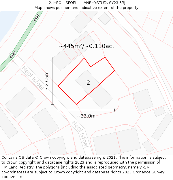 2, HEOL ISFOEL, LLANRHYSTUD, SY23 5BJ: Plot and title map