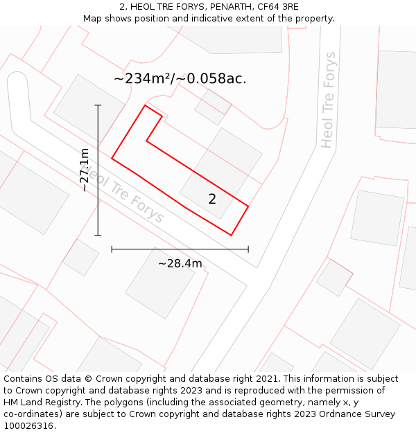 2, HEOL TRE FORYS, PENARTH, CF64 3RE: Plot and title map