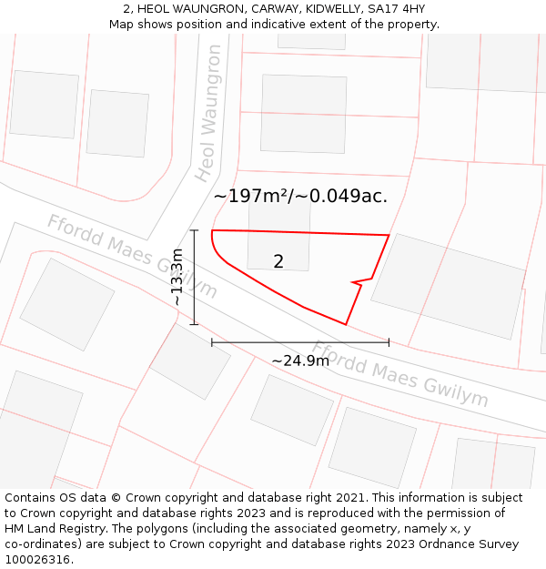 2, HEOL WAUNGRON, CARWAY, KIDWELLY, SA17 4HY: Plot and title map