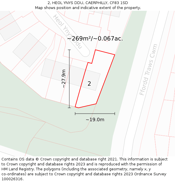 2, HEOL YNYS DDU, CAERPHILLY, CF83 1SD: Plot and title map