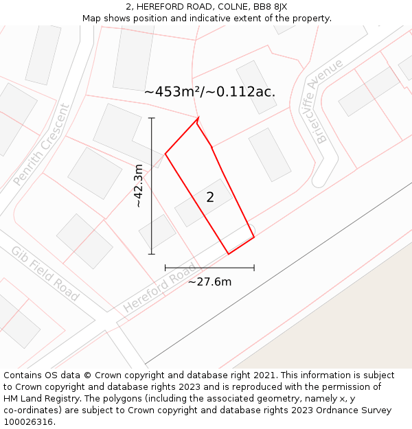 2, HEREFORD ROAD, COLNE, BB8 8JX: Plot and title map