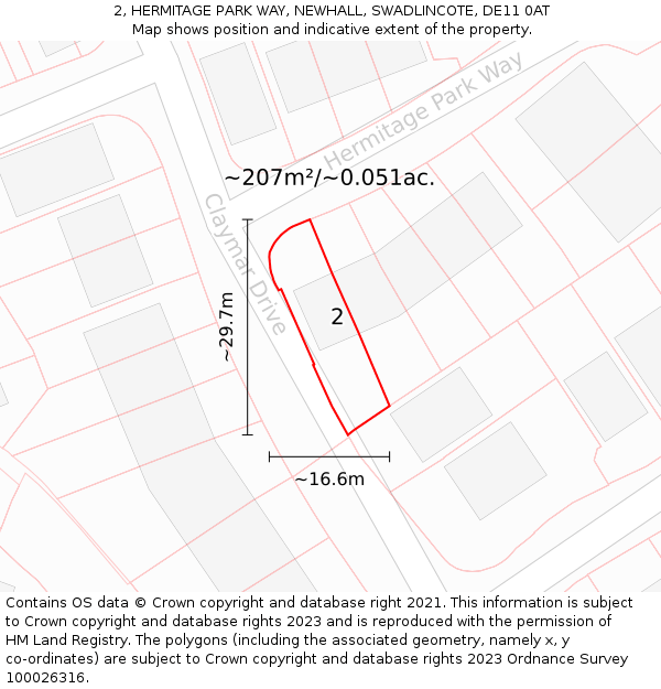 2, HERMITAGE PARK WAY, NEWHALL, SWADLINCOTE, DE11 0AT: Plot and title map