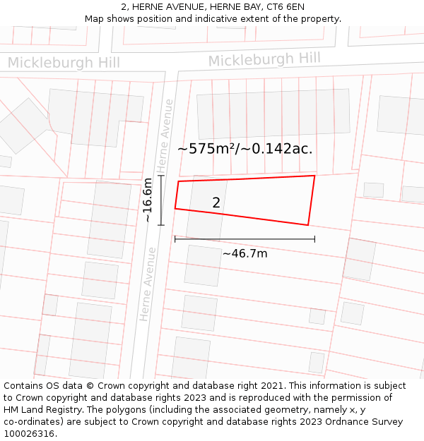 2, HERNE AVENUE, HERNE BAY, CT6 6EN: Plot and title map