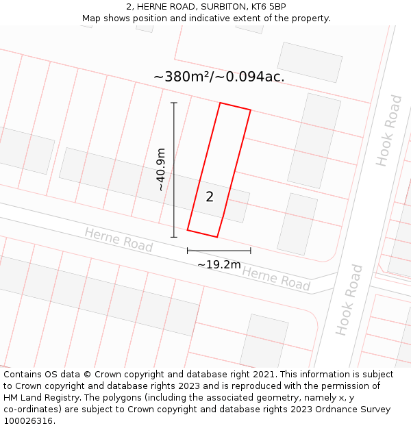 2, HERNE ROAD, SURBITON, KT6 5BP: Plot and title map